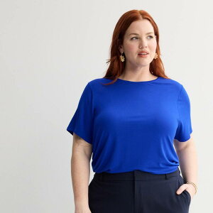 �i�C���E�F�X�g ���f�B�[�X �g�b�v�X T�V���c �N���[�l�b�N �v���X�T�C�Y Plusize Nine West Essential Crewneck Tee Vivid Lagoon