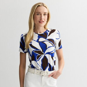 �i�C���E�F�X�g ���f�B�[�X �g�b�v�X T�V���c �N���[�l�b�N �v�` Petite Nine West Essential Crewneck Tee Blue Leafy Tropics �u���[