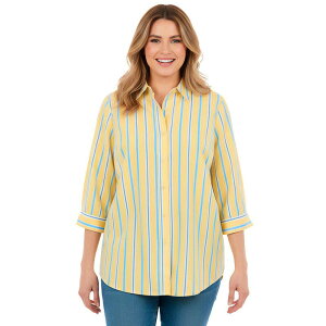 �E�[�}�� �E�B�Y�C�� ���f�B�[�X �g�b�v�X �V���c �v���X�T�C�Y Woman Within Plusize Perfecthree Quarter Sleeve Shirt Primrose Yellow Sunny �C�G���[