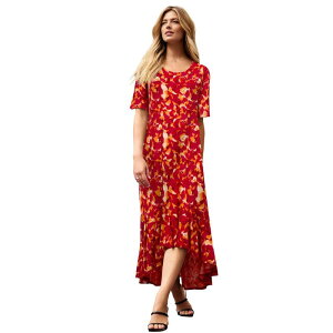 �W�F�V�J�����h�� ���f�B�[�X �g�b�v�X �����s�[�X �v���X�T�C�Y �j�b�g �}�L�V Jessica London Women's Plusize Stretch Knit Flounce Hemaxi Dress Pink Dreamy Floral �s���N