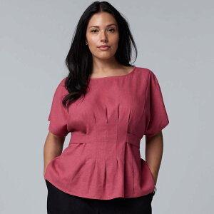���F���E�H�� ���f�B�[�X �g�b�v�X �V���c �v���X�T�C�Y �u���E�X Plusize Simply Vera Wang Tie Waist Blouse Raspberry Frosting