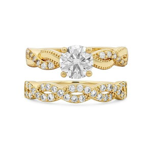 �v�������[�Y ���f�B�[�X �A�N�Z�T���[ �����O PRIMROSE 14k Gold Flash Plated Lab-Created Moissanite Scallopedouble Band Ring Set Gold Tone �S�[���h