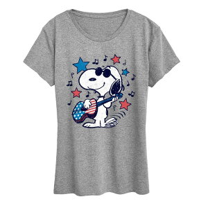 �A�j���L�����N�^�[ ���f�B�[�X �g�b�v�X T�V���c �O���t�B�b�N Licensed Character Women's Peanuts Joe Cool Americana Guitar Graphic Tee Heather Gray �O���[
