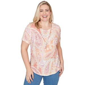 �A���t���b�h �_�i�[ ���f�B�[�X �g�b�v�X T�V���c ���[�X Women's Alfredunner Paisley Short Sleeve Tee with Necklace Apricot �A�v���R�b�g