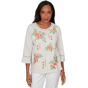 �A���t���b�h �_�i�[ ���f�B�[�X �g�b�v�X T�V���c �v�` �h�J Petite Alfredunner Parrot Stripembroidered Top Orange Multi �I�����W