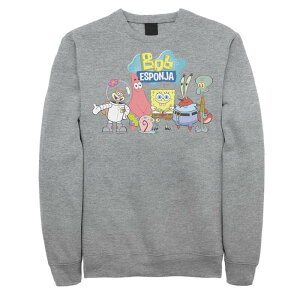�j�R���f�I�� ���f�B�[�X �g�b�v�X T�V���c �p���c �t���[�X Men's Nickelodeon SpongeBob SquarePants Bob Esponja Happy Group Shot Fleece Athletic Heather �w�U�[