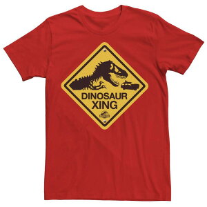 �A�j���L�����N�^�[ ���f�B�[�X �g�b�v�X T�V���c Licensed Character Men's Jurassic Park Dinosaur Crossing Yellow Sign Tee Red ���b�h