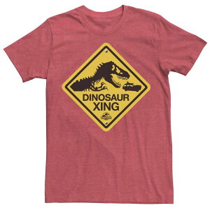�A�j���L�����N�^�[ ���f�B�[�X �g�b�v�X T�V���c Licensed Character Men's Jurassic Park Dinosaur Crossing Yellow Sign Tee Red Heather �w�U�[