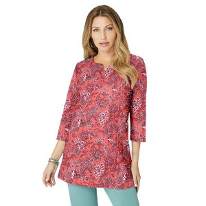 ���A�}���Y ���f�B�[�X �g�b�v�X T�V���c �v���X�T�C�Y �j�b�g Roaman's Women's Plusize Three-Quarter Sleeve Notch Neck Soft Knitunicoral Briarose �R�[����