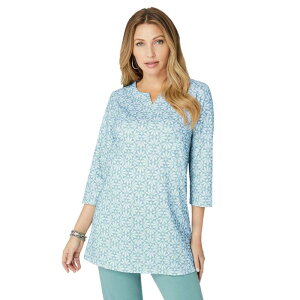 ���A�}���Y ���f�B�[�X �g�b�v�X T�V���c �v���X�T�C�Y �j�b�g Roaman's Women's Plusize Three-Quarter Sleeve Notch Neck Soft Knitunic Sage Classic Medallion �Z�[�W