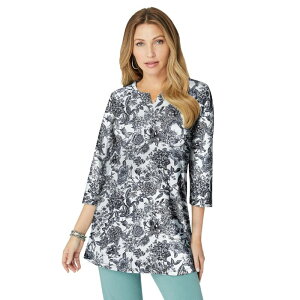 ���A�}���Y ���f�B�[�X �g�b�v�X T�V���c �v���X�T�C�Y �j�b�g Roaman's Women's Plusize Three-Quarter Sleeve Notch Neck Soft Knitunic White Briarose �z���C�g