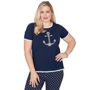 �A���t���b�h �_�i�[ ���f�B�[�X �g�b�v�X T�V���c �v�` Petite Alfredunner Simulated Pearl Anchor Embellished Top Navy �l�C�r�[