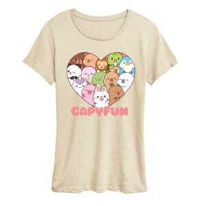�A�j���L�����N�^�[ ���f�B�[�X �g�b�v�X T�V���c �L���b�v �O���t�B�b�N Licensed Character Women's CapyFun Capybara Heart Graphic Tee Beige �x�[�W��