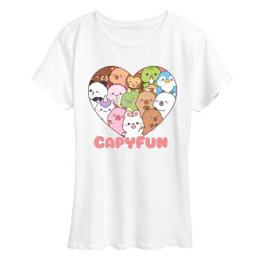�A�j���L�����N�^�[ ���f�B�[�X �g�b�v�X T�V���c �L���b�v �O���t�B�b�N Licensed Character Women's CapyFun Capybara Heart Graphic Tee White �z���C�g