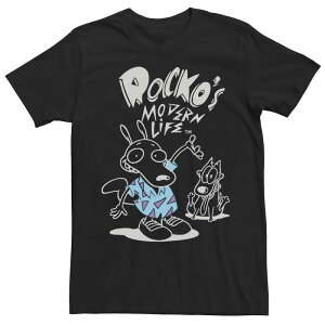 �A�j���L�����N�^�[ ���f�B�[�X �g�b�v�X T�V���c ���S Licensed Character Men's Rocko's Modern Life Modern Outline Logo Tee Black �u���b�N