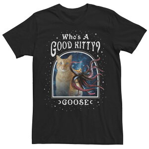 �}�[�x�� ���f�B�[�X �g�b�v�X T�V���c �L���b�v �O�[�X �O���t�B�b�N Men's Marvel Captain Marvel Who's A Good Kitty Goose Cosmic Portrait Graphic Tee Black �u���b�N
