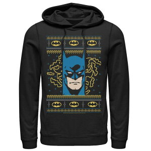 �A�j���L�����N�^�[ ���f�B�[�X �g�b�v�X T�V���c �Z�[�^�[ �p�[�J�[ Licensed Character Men's DComics Batman Face Christmasweater Style Hoodie Black �u���b�N