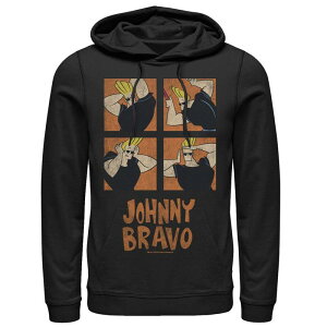 �A�j���L�����N�^�[ ���f�B�[�X �g�b�v�X T�V���c �p�[�J�[ �O���t�B�b�N Licensed Character Men's Cartoonetwork Johnny Bravo Box Up Hairdo Graphic Hoodie Black �u���b�N