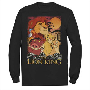 �f�B�Y�j�[ ���f�B�[�X �g�b�v�X T�V���c ���B���e�[�W Disney's The Lion King Men's Happy Group Shot Sunset Vintage Poster Tee Black �u���b�N