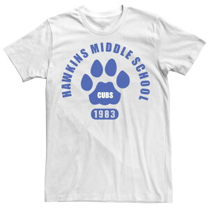 �A�j���L�����N�^�[ ���f�B�[�X �g�b�v�X T�V���c Licensed Character Men's Netflix Stranger Things Hawkins Middle School Cubs 1983 Tee White �z���C�g