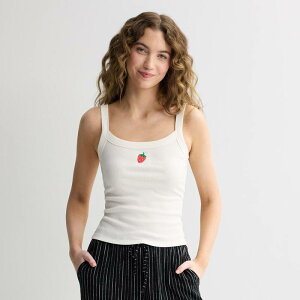 �G�X�I�[ ���f�B�[�X �g�b�v�X T�V���c Juniors' SO Banded Scoop Neck Rib Tank Top Red Cream Strawberry �N���[��