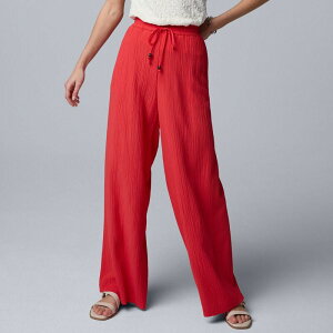 ���F���E�H�� ���f�B�[�X �{�g���X �J�W���A���p���c ���C�h���b�O Women'simply Vera Wang Elastic Waist Wide Leg Pants Dark Red ���b�h