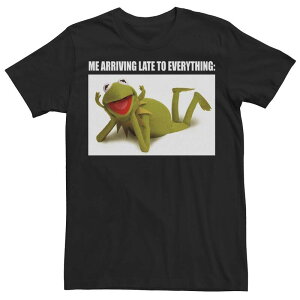 �f�B�Y�j�[ ���f�B�[�X �g�b�v�X T�V���c �g�[�� Big & Tall Disney The Muppets Kermit Me Arriving Late To Everything Meme Tee Black �u���b�N