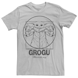�A�j���L�����N�^�[ ���f�B�[�X �g�b�v�X T�V���c �O���t�B�b�N Licensed Character Men'star Wars The Mandalorian Vitruvian Grogu Lineart Graphic Tee Silver �V���o�[