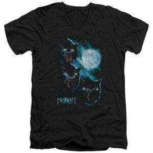 �A�j���L�����N�^�[ ���f�B�[�X �g�b�v�X T�V���c V�l�b�N Licensed Character The Hobbithree Warg Moon Short Sleeve Adult V Neck T-shirt Black �u���b�N