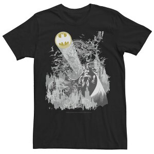 �A�j���L�����N�^�[ ���f�B�[�X �g�b�v�X T�V���c Licensed Character Men's Batman Bat Signal Greyscale Poster Tee Black �u���b�N
