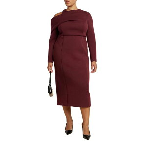 �G���N�C ���f�B�[�X �g�b�v�X �����s�[�X �h���[�v���X�T�C�Y �~�f�B ELOQUII Women's Plusize Drapeffect Midi Dress Tawny Port