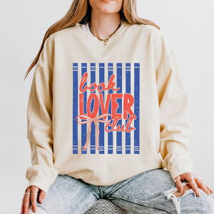 Simply Sage Market ���f�B�[�X �g�b�v�X T�V���c �X�E�F�b�g Simply Sage Market Book Lover Club Stripes - Women's Lightweight Garment Dyed Sweatshirt Ivory �A�C�{���[