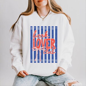 Simply Sage Market ���f�B�[�X �g�b�v�X T�V���c �X�E�F�b�g Simply Sage Market Book Lover Club Stripes - Women's Lightweight Garment Dyed Sweatshirt White �z���C�g