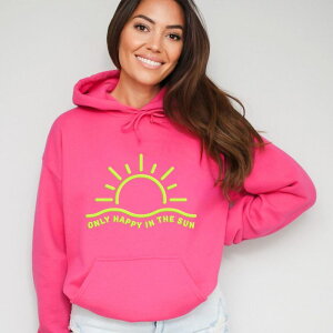 Simply Sage Market ���f�B�[�X �g�b�v�X T�V���c �v�����g �p�[�J�[ �O���t�B�b�N Simply Sage Market Only Happy In The Sun Puff Print - Women's Graphic Hoodie Raspberry
