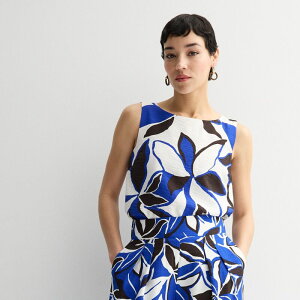 �i�C���E�F�X�g ���f�B�[�X �g�b�v�X �V���c �v�` Petite Nine West Woven Shell Top Blue Leafy Tropics �u���[