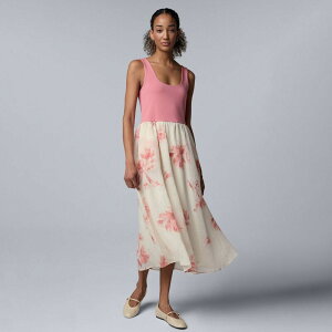 ���F���E�H�� ���f�B�[�X �g�b�v�X �����s�[�X �v�` �~�f�B Petite Simply Vera Wang Mixed Media Midi Dress Pink Water Blooms �s���N