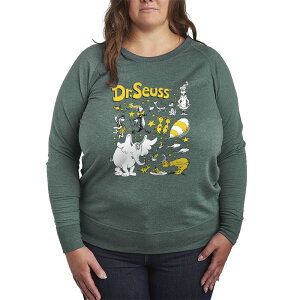 �A�j���L�����N�^�[ ���f�B�[�X �g�b�v�X T�V���c �v���X�T�C�Y �p�C�� Licensed Character Plusize Dr. Seuss Characters Grid French Terry Long Sleeve Tee Heather Juniper �w�U�[