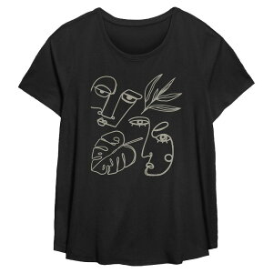 �A�j���L�����N�^�[ ���f�B�[�X �g�b�v�X T�V���c �v���X�T�C�Y �~�j Licensed Character Plusize Missy Plus Minimalist Faces & Leaveshort Sleeve Scoop Hem Flow Tee Black �u���b�N