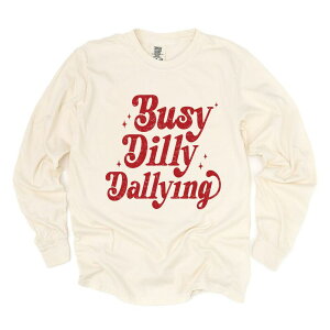 Simply Sage Market ���f�B�[�X �g�b�v�X T�V���c �O���t�B�b�N Simply Sage Market Busy Dilly Dallying Stars Distressed - Women's Garment Dyed Long Sleeve Graphic T-Shirt Ivory �A�C�{���[