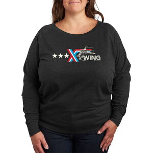 �X�^�[ �E�H�[�Y ���f�B�[�X �g�b�v�X T�V���c �v���X�T�C�Y �p�C�� ���S Plusize Star Wars X-Wing Americana Logo French Terry Long Sleeve Tee Heather Charcoal �`���R�[��