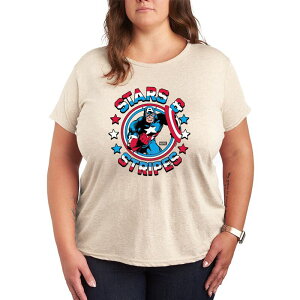 �}�[�x�� ���f�B�[�X �g�b�v�X T�V���c �v���X�T�C�Y �L���b�v �O���t�B�b�N Plusize Marvel Captain America Stars & Stripes Graphic Tee Beige �x�[�W��
