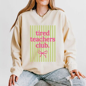 Simply Sage Market ���f�B�[�X �g�b�v�X T�V���c �X�E�F�b�g Simply Sage Market Green Tired Teachers Club Stripes - Women's Lightweight Garment Dyed Sweatshirt Ivory �A�C�{���[
