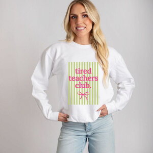 Simply Sage Market ���f�B�[�X �g�b�v�X T�V���c �X�E�F�b�g Simply Sage Market Green Tired Teachers Club Stripes - Women's Lightweight Garment Dyed Sweatshirt White �z���C�g