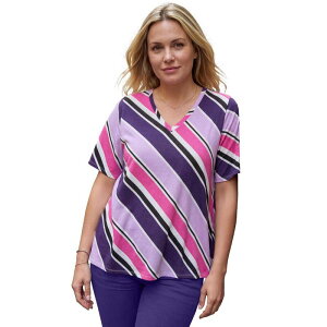 ���A�}���Y ���f�B�[�X �g�b�v�X T�V���c �v���X�T�C�Y Roaman's Women's Plusize Ultimate Short Sleeve Swing Tee Midnight Violet Multi �o�C�I���b�g