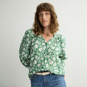 �\�m�} ���f�B�[�X �g�b�v�X �V���c V�l�b�N Women'sonoma Goods For Life V-Neck Button Front Long Sleeve Top Green Jade Floral �O���[��