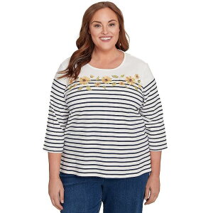 �A���t���b�h �_�i�[ ���f�B�[�X �g�b�v�X T�V���c �v���X�T�C�Y Plusize Alfredunner Sunflower Neckline Striped Top No Color �X�g���C�v