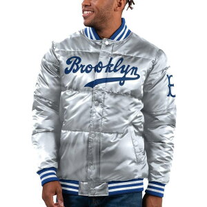 �X�^�[�^�[ ���f�B�[�X �A�E�^�[ �W���P�b�g�E�u���]�� �T�e�� Men'starter Silver Brooklyn Dodgers Cooperstown Collection Bronx Satin Full-Snap Bomber Jacket Nfl Silver �V���o�[