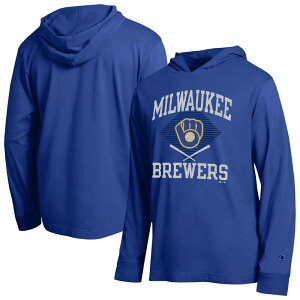 �`�����s�I�� ���f�B�[�X �g�b�v�X T�V���c ���� Men's Champion Royal Milwaukee Brewers Cooperstown Hooded Long-Sleeve T-Shirt Brw Blue �u���[