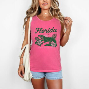 Simply Sage Market ���f�B�[�X �g�b�v�X T�V���c �O���t�B�b�N Simply Sage Market Floridalligator - Women's Garment Dyed Graphic Tank Top Crunchberry