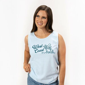 Simply Sage Market ���f�B�[�X �g�b�v�X T�V���c �O���t�B�b�N Simply Sage Market West Coast Palm Trees - Women's Garment Dyed Graphic Tank Top Chambray